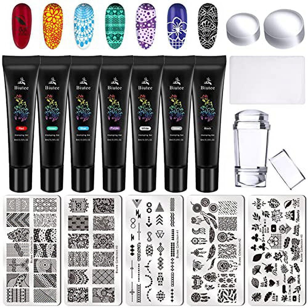 7 Colors Nail Stamping Polish Gel Nail Art Stamping Nail Polish Gel Kit, 5PCS Stamping Plates,1