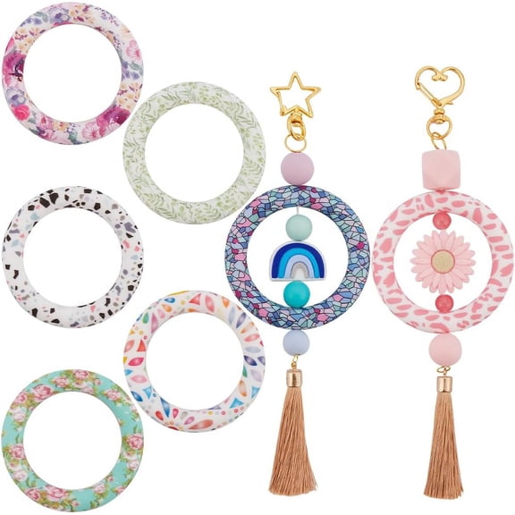 7 Colors Silicone Bead Rings Silicone Focal Rings 65mm Round Silicone Loop with 2 Hole Beadable O Rings Silicone Ring for Jewelry Making DIY Hanging Ornaments Keychain Bracelet Necklace DIY