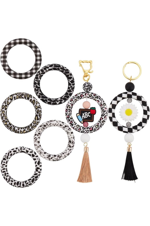 7 Colors Silicone Beads Rings 65mm Round Bead Loop Black White Silicone Beadable Rings