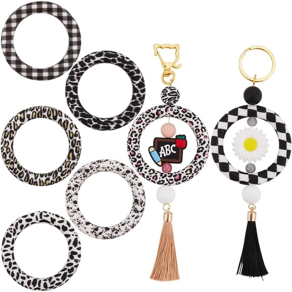 7 Colors Silicone Beads Rings Silicone Beading Rings Silicone Beadable Ring 65mm Round Silicone Bead Loop Black White Silicone Rings for Jewelry Making DIY Keychain Bracelet Necklace DIY