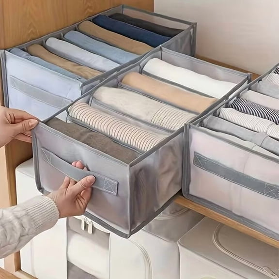Hohome 7 Grid Foldable Clothes Storage Organizer, Grey Fabric Closet Drawer Box with Handles & Clear Window