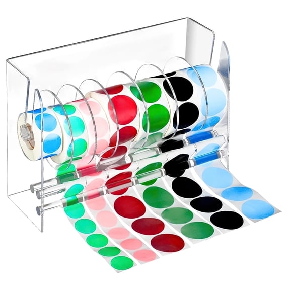 7-Compartment Label Dispenser, Acrylic Sticker Roll Organizer for Office Desks, Label Roll Storage Holder, Easy Access Design, Keeps Labels Tidy