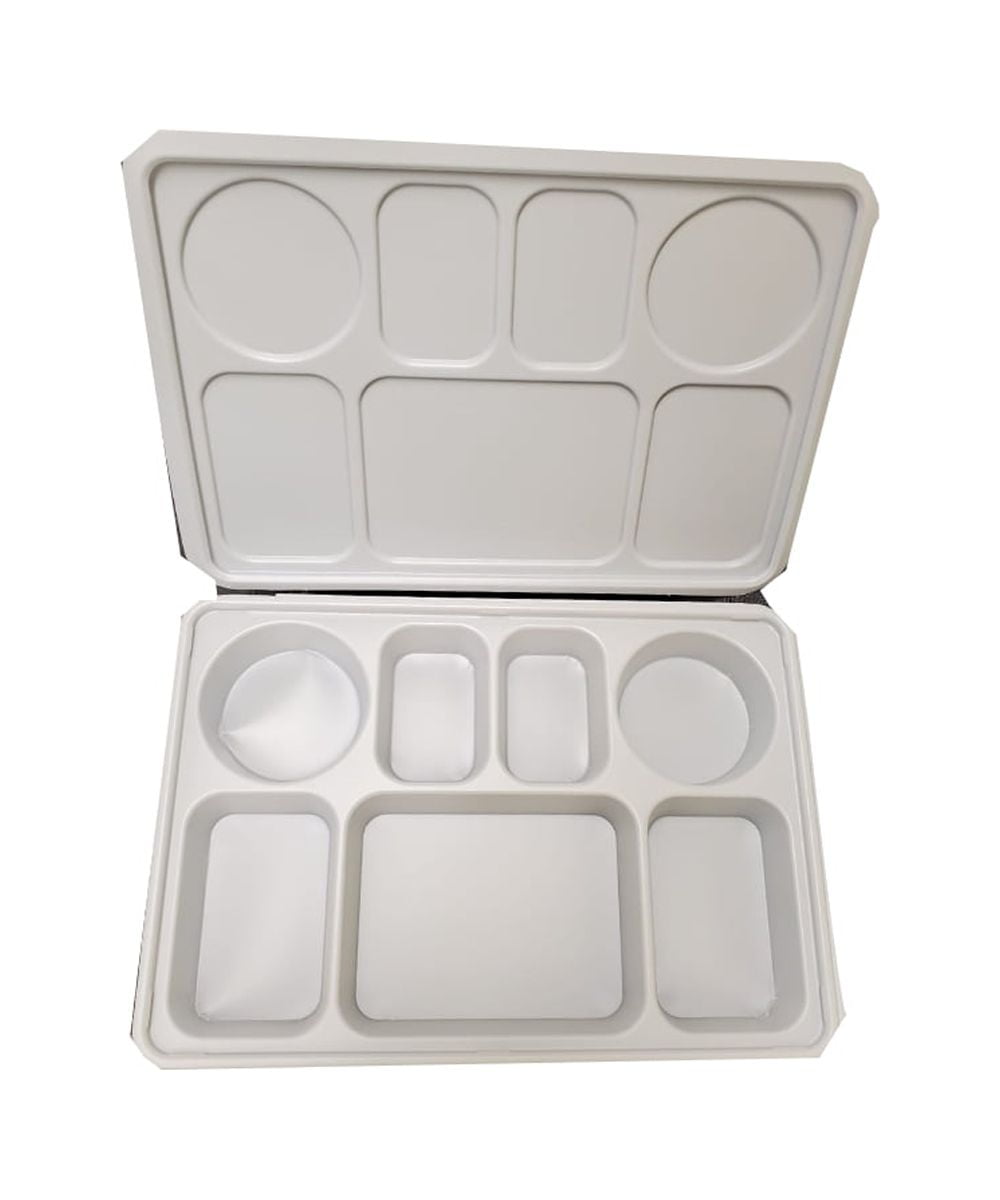 7 Compartment White Disposable Plastic Plates w/ Lid- 100pcs