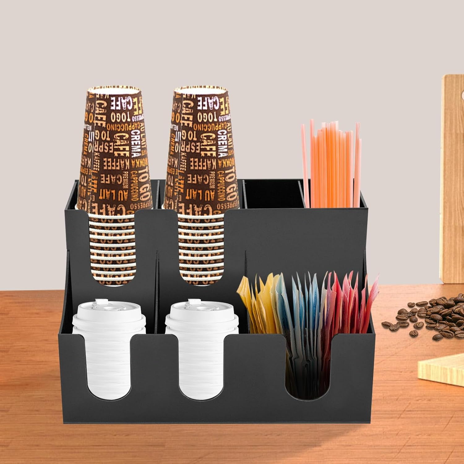 7 Compartments Paper Cup and Lid Organizer Acrylic Coffee Condiment ...