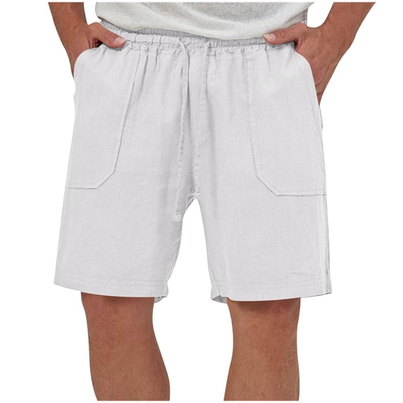 7" Cotton Linen Mens Shorts Lightweight Breathable Drawstring Elastic Waist Shorts Casual Short Pants Fathers Gift