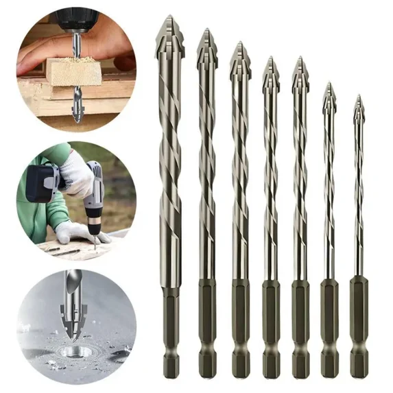 7 Count Masonry Drill Bit Set, Industrial Carbide Tip Drill Bits with Sawtooth Eccentric Design for Tile, Ceramic, Glass, Marble, Concrete, Brick and Wall Drilling