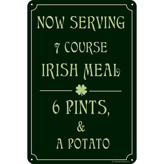 7 Course Irish Meal 12" x 8" Funny Tin Metal Sign Pub Bar Man Cave Decor Tavern Brew Pub Plaque