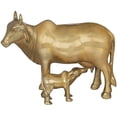 thumbnail image 1 of 7" Handmade Brass Cow and Calf Gullak Piggy Bank - Sacred Kamadhenu Wealth Symbol for Home Altar Savings Decor, 1 of 3