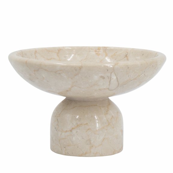7" Cream Marble Pedestal Fruit Bowl, Round Decorative Centerpiece