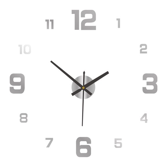 7 Creative Digital Night Light Clock Personalized Home DIY Wall Clock No Punching Decorative Wall Sticker Acrylic Silver 40cm