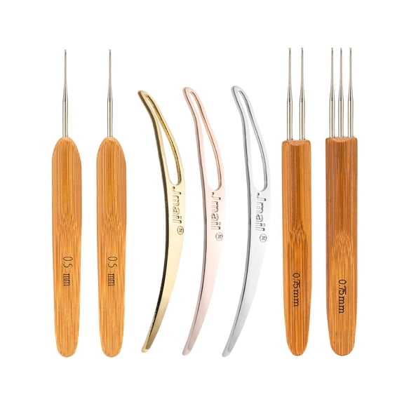 7 Crochet Hooks Set Weaving Steel Crochet Hook with Bamboo Handle Interlocking Hair Tool Accessories