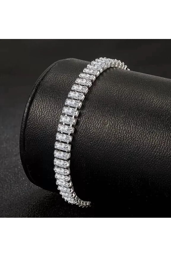 7 Ct Charm Tennis Bracelet Lab-Created Baguette Cut 14K White Gold Plated Simulated Diamond 7"