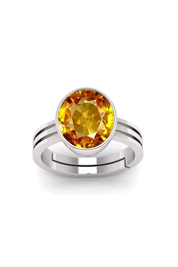 7 Ct Natural Yellow Sapphire Gemstone Panchdhatu Silver Plated Adjustable Ring for Women and Men Birthstone