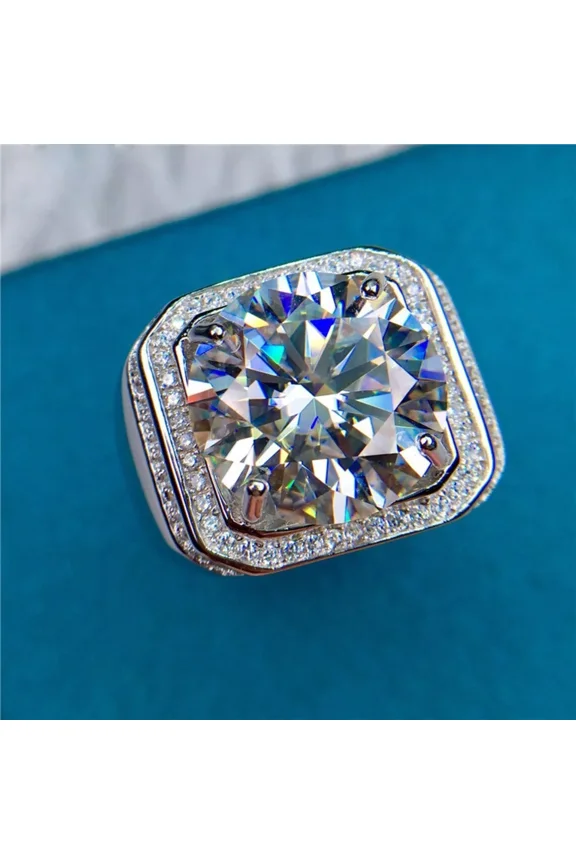 7 Ct Round Cut Moissanite Men's Double Halo Ring 14k White Gold Plated