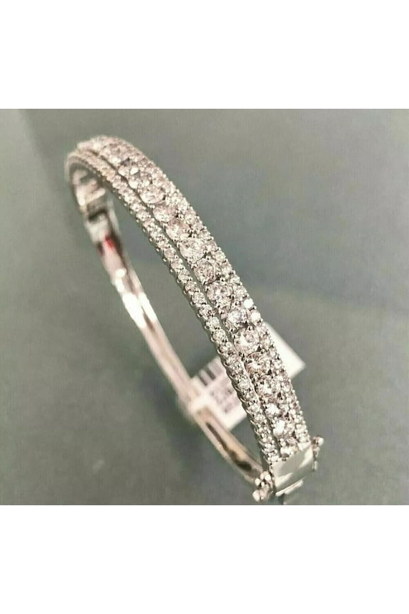7 Ct Round Cut White Lab Created Diamond Women's Bangle Bracelet 14K White Gold Plated