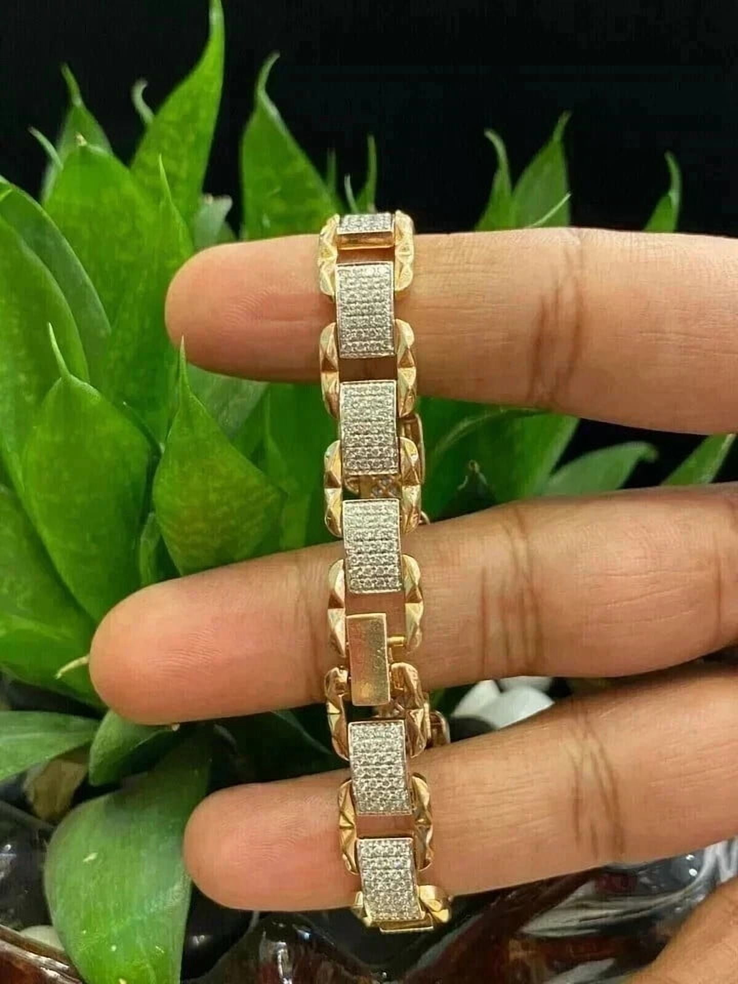 7 Ct Round Cut White Moissanite Tennis Bracelet For Men 14K Yellow Gold Plated