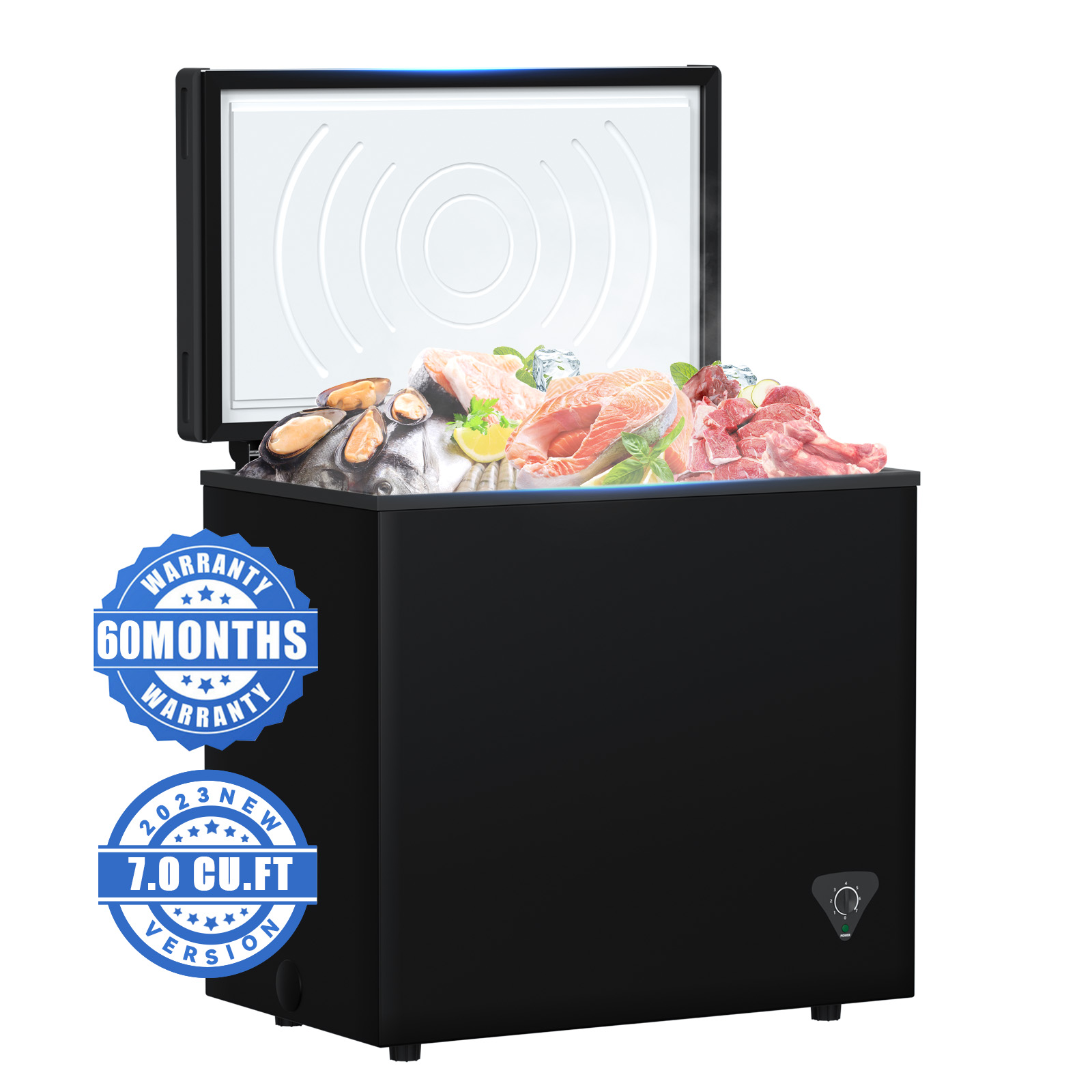 7 Cu. Ft. Chest Freezer with Removable Basket, Fast Freeze Small Deep Freezer, Adjustable 7