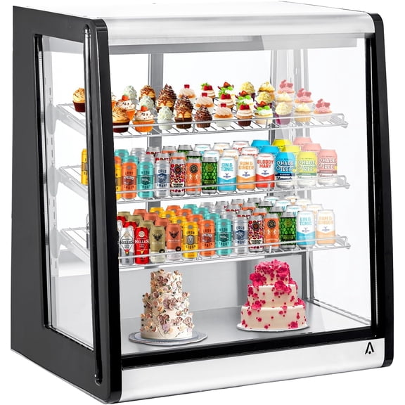7 Cu. Ft Countertop Commercial Cake Display Case, Double-Layered Glass Door Pastry Cooler Merchandiser with LED Lighting & Adjustable Shelves for Bakery Café Restaurant Food Showcase