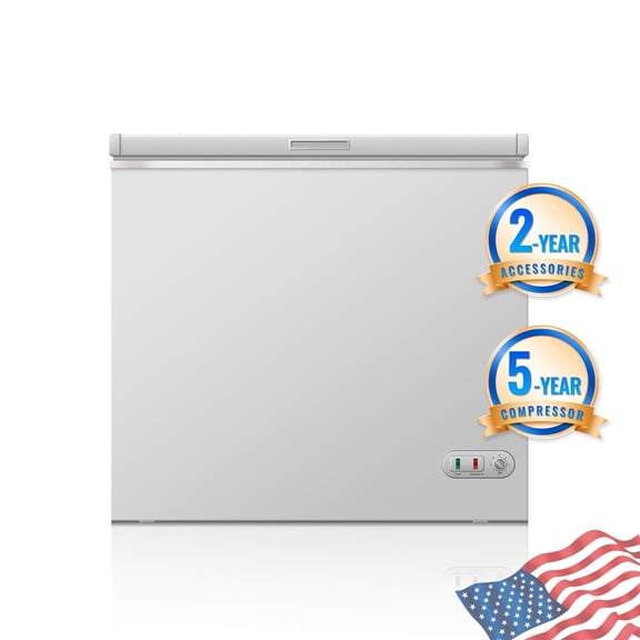 7 Cu.Ft. White Shelving Chest Freezer, Temp Range -9.4°F to 5°F, Removable Shelves, Adjustable Temperature Control