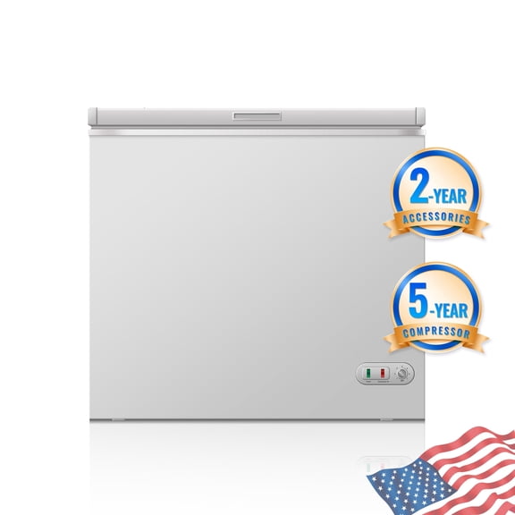 7 Cu.Ft. White Shelving Chest Freezer, Temp Range -9.4°F to 5°F, Removable Shelves, Adjustable Temperature Control