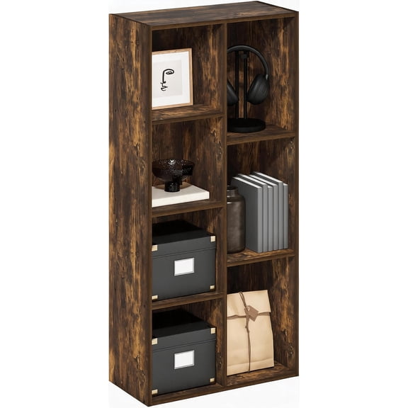 7-Cube Book Shelf with Open Shelves, Amber Pine, 9.4 x 19.5 x 41.7 Inches
