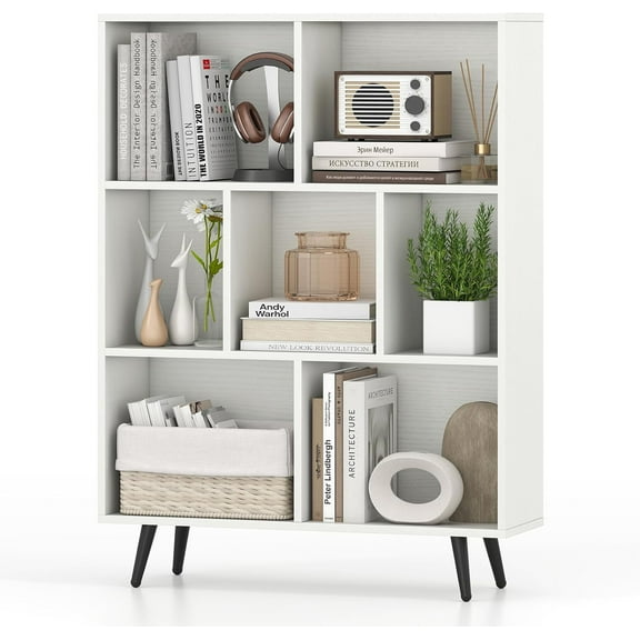 7 Cube Bookcase 3-Tier Modern Storage Organizer with 4 Metal Legs Bookshelves