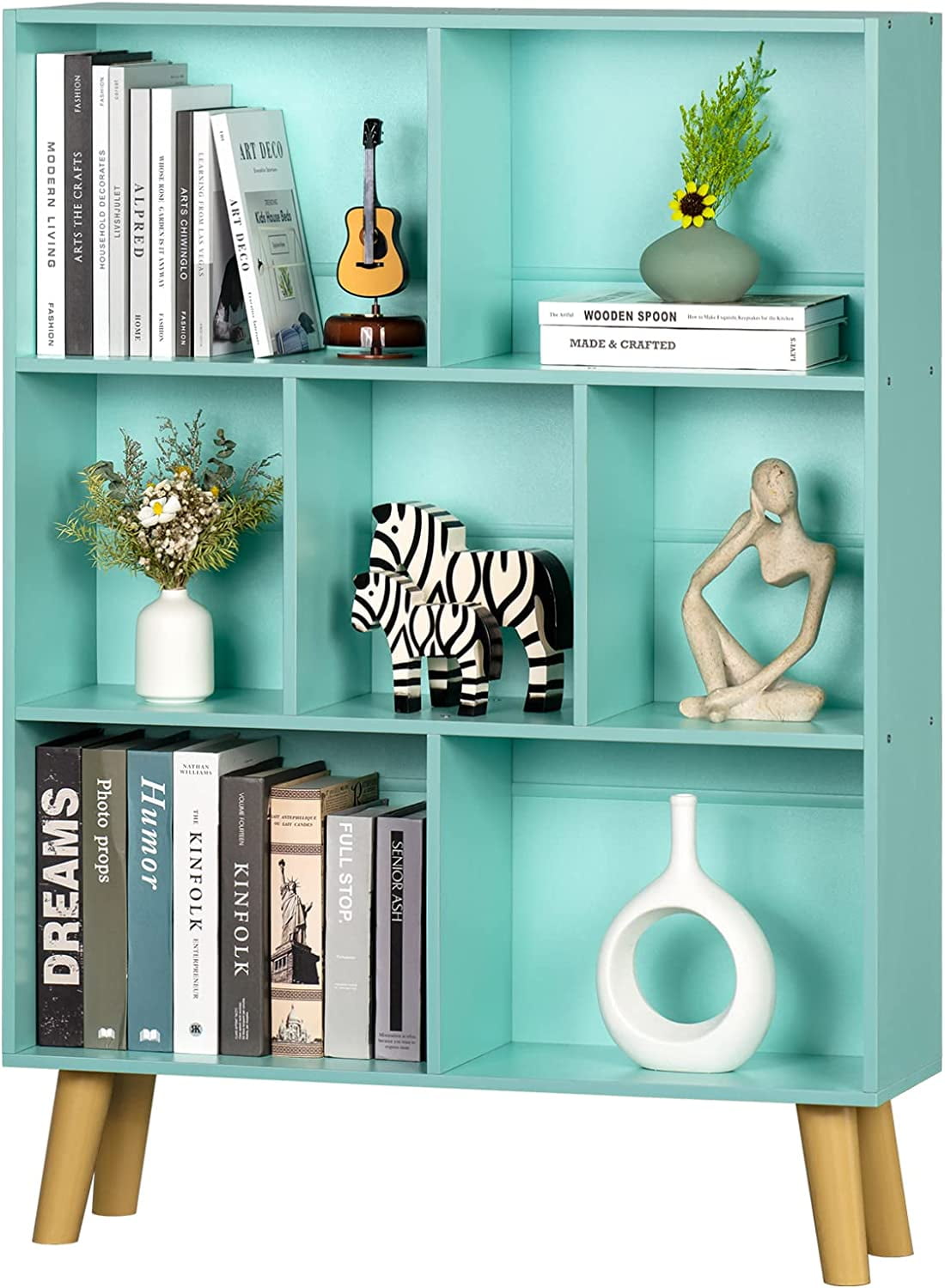 7 Cube Bookshelf 3 Tier Bookcase with Legs Mint Green Kids Book Shelf Cute Storage Organizer Toy Shelves Bookshelves Wood Display Bookcases Walmart