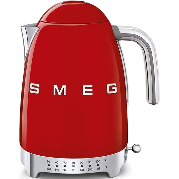 7-Cup Variable Temperature Electric Kettle - Retro Style Aesthetic with Advanced Technology - Stainless Steel, 1400W, 120V, 360 Swivel Base, Keep Warm Function (Red)