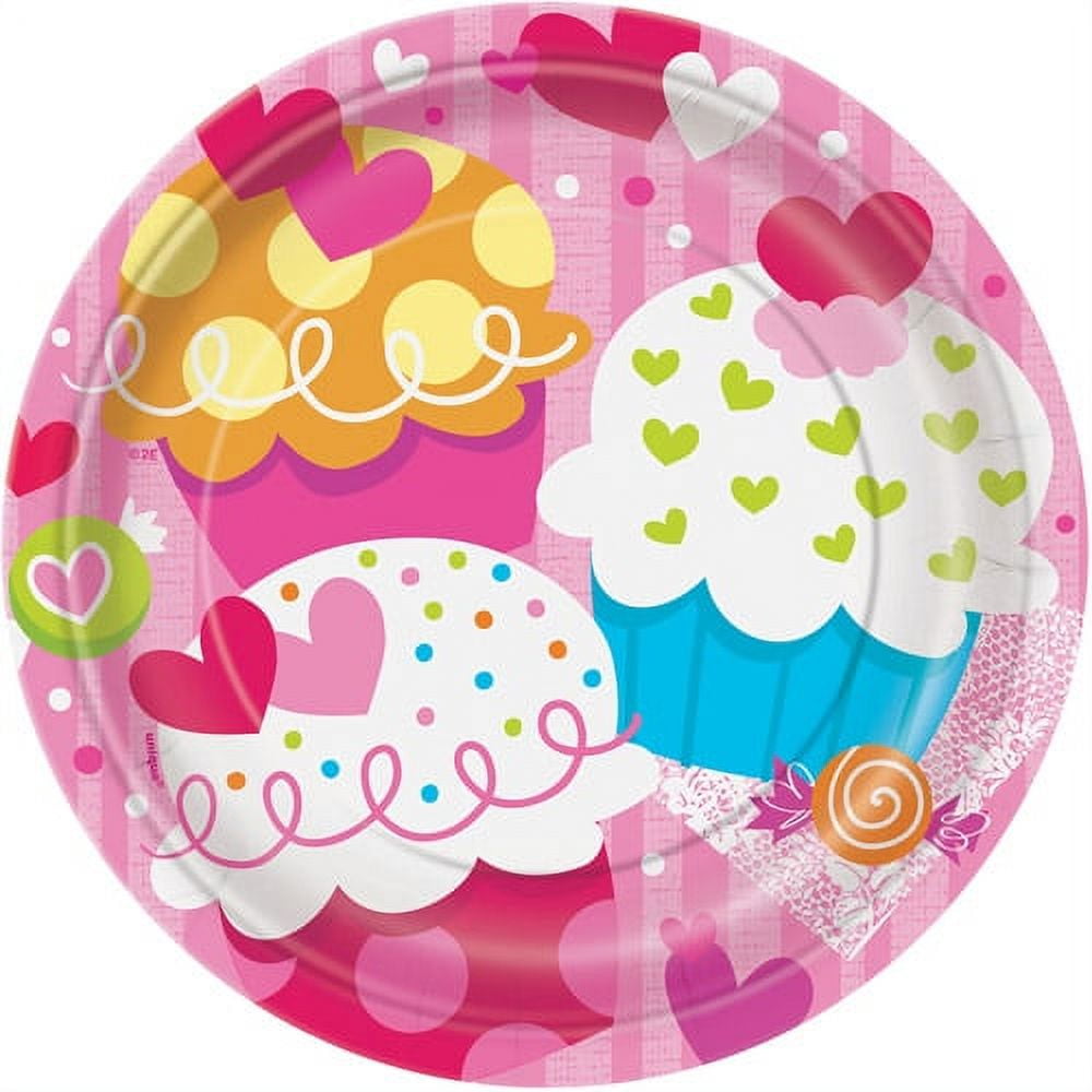 7" Cupcake Hearts Valentine Dessert Plates, 8Count