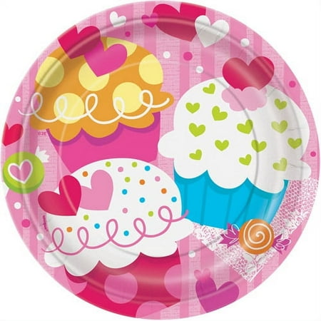 Unique Industries Cupcake Hearts Valentine Dessert Plates, 7", 8-Count
