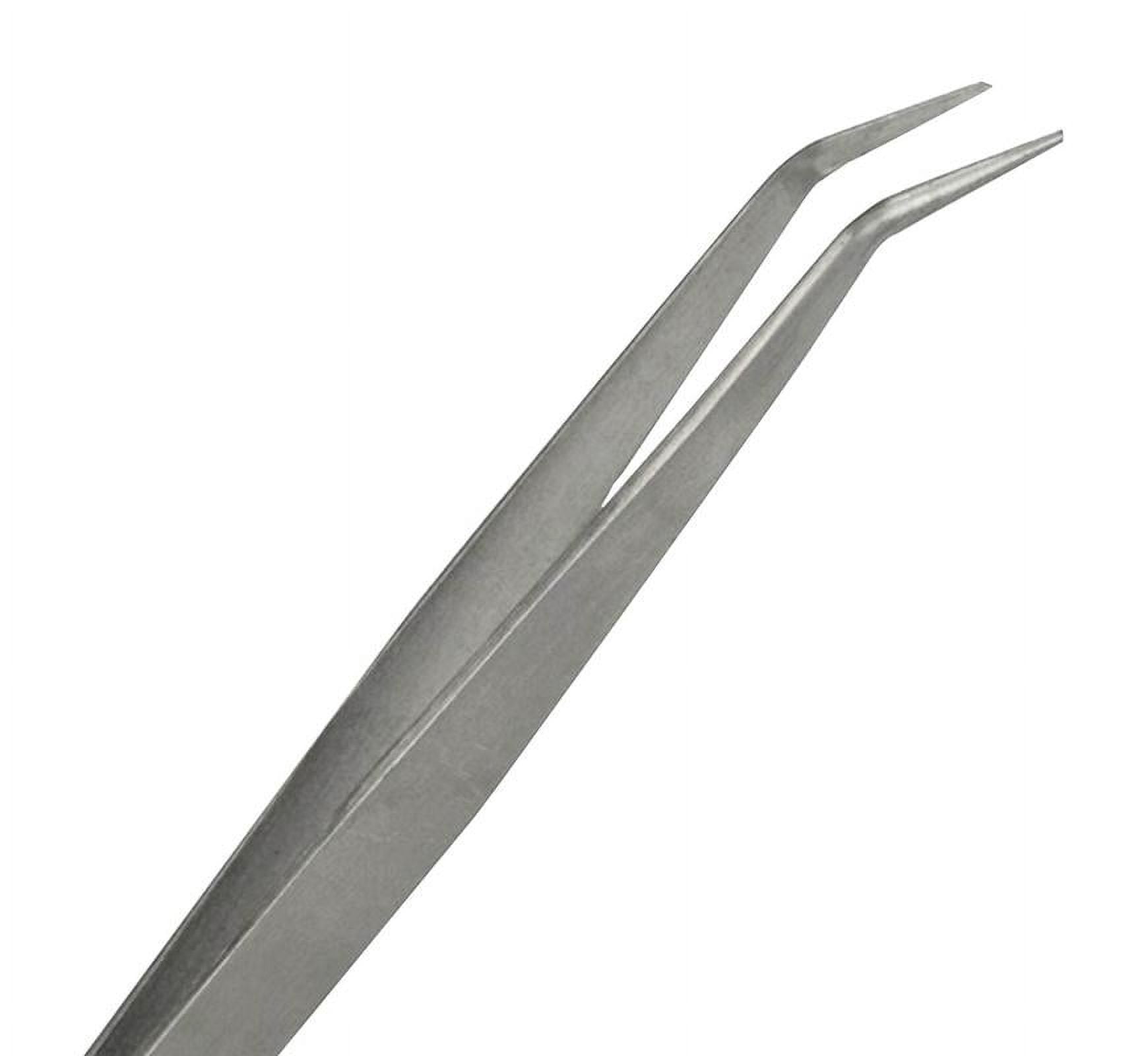 Uxcell 45 Degree Angled Pointed Tip Bent Curved Tweezers Silver Tone