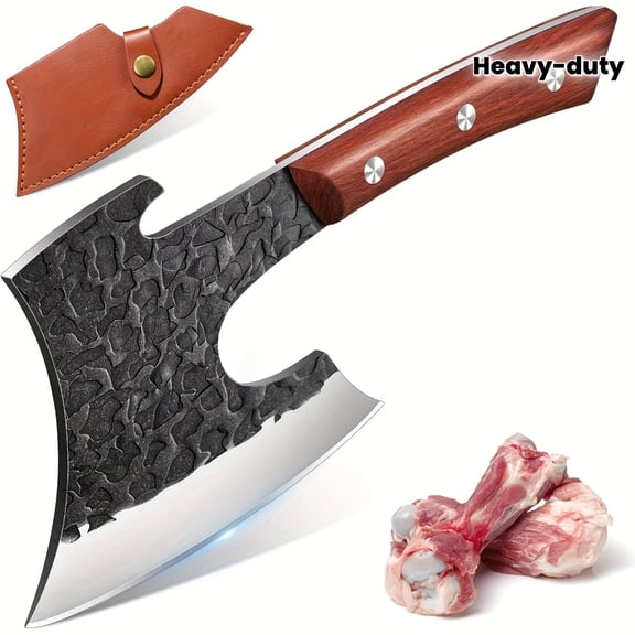 7'' Cutting Knife Tool Meat Cleaver Knife Heavy Duty Meat Chopper, Hand Forged Axe for Kitchen Cooking Outdoor BBQ, Gift for Men