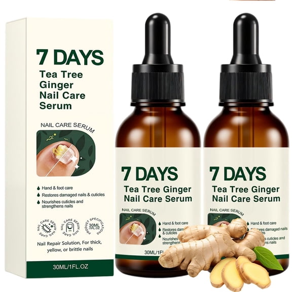 7 DAYS Tea Tree Ginger Nail Care Serum, Nail Repair Solution for Thick, Yellow, or Brittle Nails - Hand & Foot Damaged Nail Restoration Dropper, 2 PCS