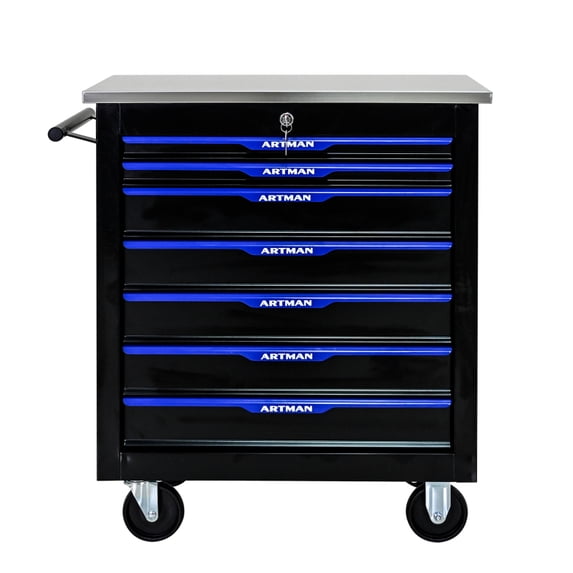 7 DRAWERS MULTIFUNCTIONAL TOOL CART WITH WHEELS-BLACK BLUE