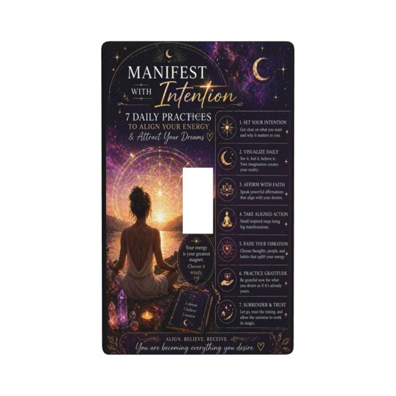 7 Daily Practices Manifestation Decorative Light Switch Cover Plate, 1 Gang Wall Plate for Bedroom Bathroom