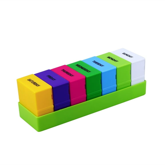 LHXC 7 Day 28 Compartments Pill Cases Four-a-Day Weekly Pill Organizer Cases Pill Box (Green)