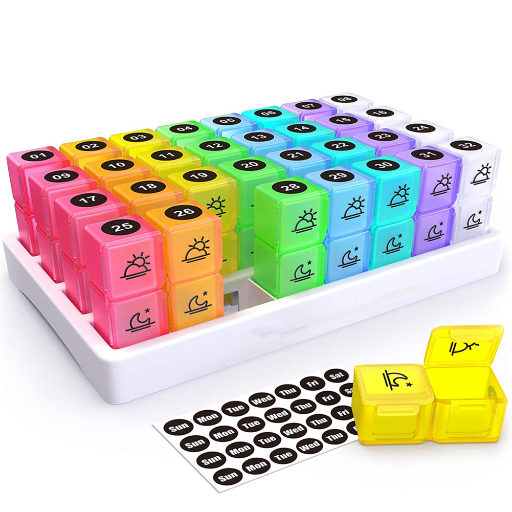7-Day 32-Compartment Pill Organizer, Portable Weekly Medication Storage Box, BPA-Free Travel Pill Dispenser for Home, Office, and On-the-Go Use