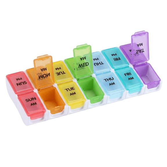 Veidos 7-Day Detachable AM/PM Weekly Pill Organizer, Rainbow