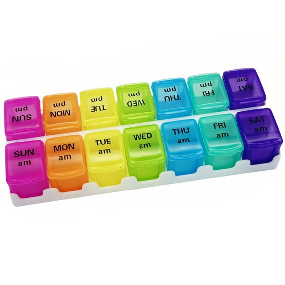 (7-Day) AM/PM Weekly Pill Organizer, Vitamin and Medicine Box, Large Pop-Out Compartments, Designed for Travel, 2 Times a Day