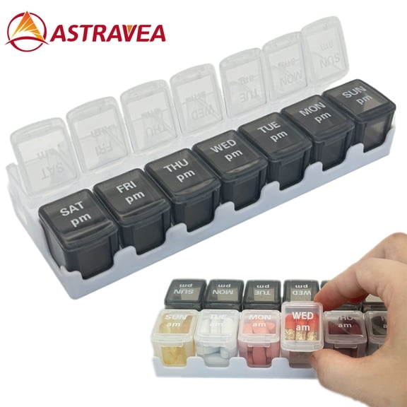 (7-Day) AM/PM Weekly Pill Organizer, Vitamin and Medicine Box, Large Pop-Out Compartments, Designed for Travel, 2 Times a Day