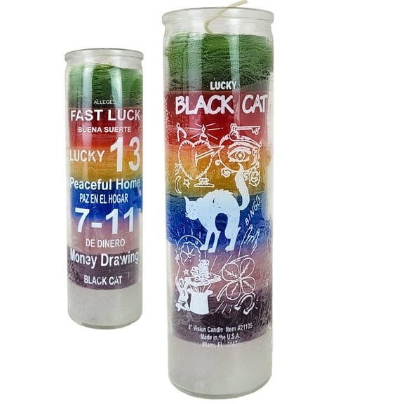 7 Day Candle Lucky Black Cat - Alleged Fast Luck, Peaceful Home, Money Drawing Multi-Color Glass Jar Candle