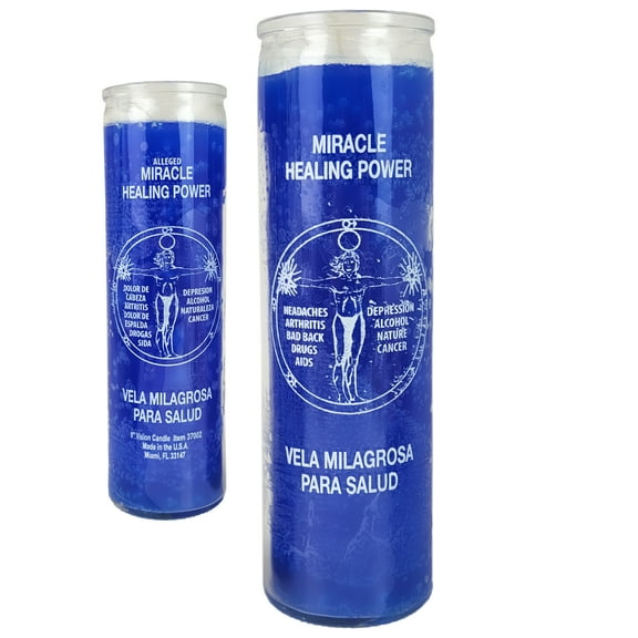 7 Day Candle Miracle Healing Power - Alleged Vela Milagrosa Para Salud Blue Glass Jar Candle