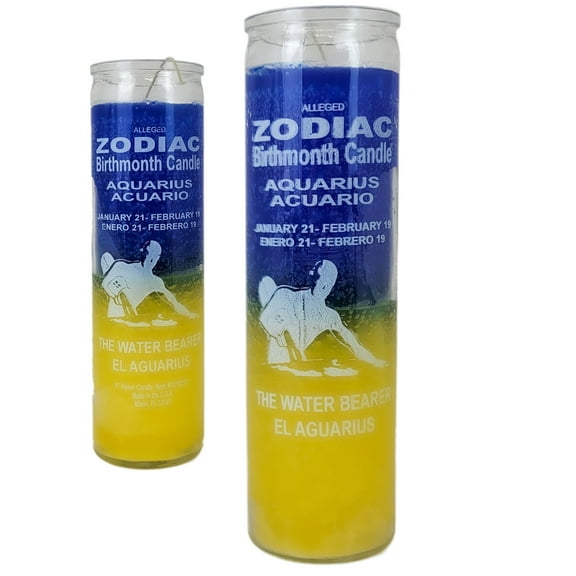 7 Day Candle Zodiac Aquarius - Alleged Birthmonth The Water Bearer Blue and Yellow Glass Jar Candle