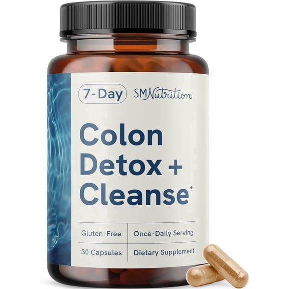 SMNutrition Colon Cleanse Detox Supplement with Probiotics for Digestive Health, 30 Capsules
