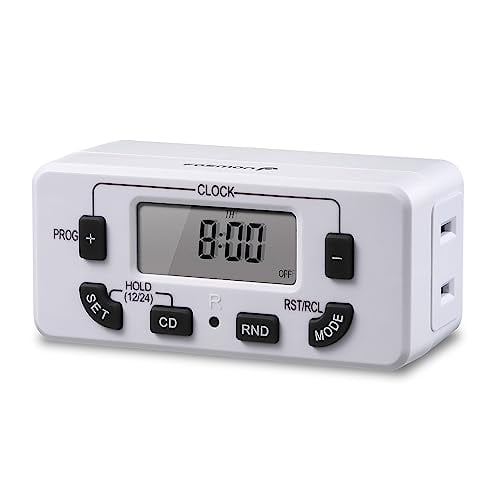 7 Day Digital Timers for Electrical Outlets, Indoor Plug-in Light Timers Switch Programmable, Electric Wall Plug for Lamp, Grow Reptile Lights, Aquarium, 15A/1875W, Grounded