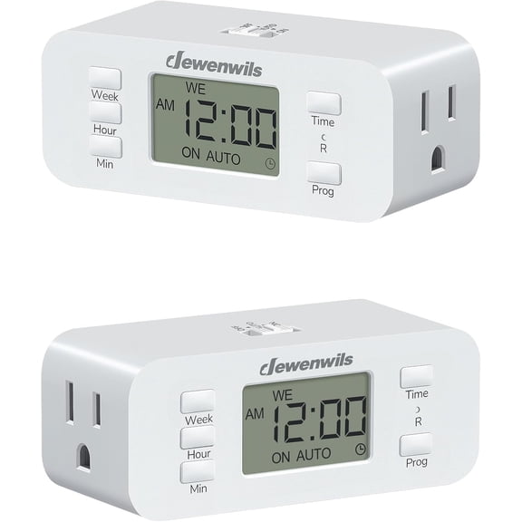 7 Day Heavy Duty Timers for Electrical Outlets, 2 Pack Dual Outlet Digital Timer, 3 Prong Programmable Light Timer for Indoor Lamp, Light, Fan, Pets, Home, Kitchen, Office, 125V 60Hz