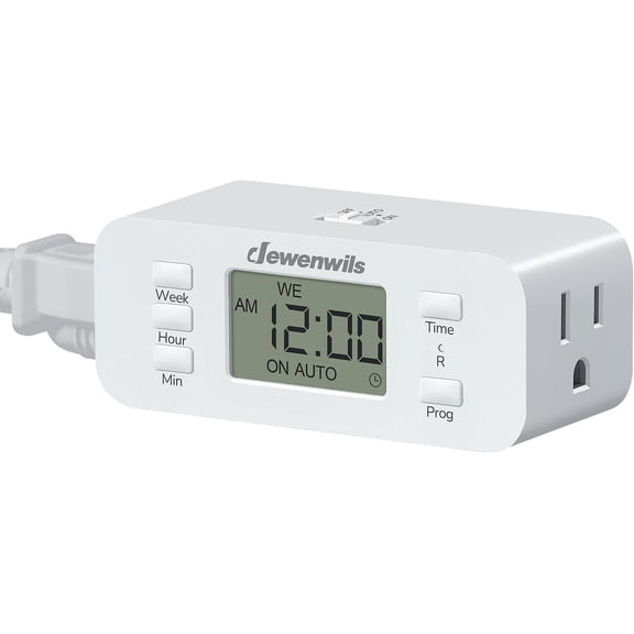 7 Day Heavy Duty Timers for Electrical Outlets, Dual Outlet Digital Timer, 3 Prong Programmable Light Timer for Indoor Lamp, Light, Fan, Pets, Home, Kitchen, Office, 125V 60Hz, 1 Pack
