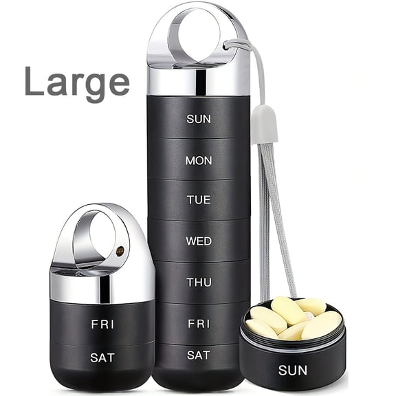 7-Day Large Capacity Pill Organizer - Waterproof Aluminum Alloy, BPA-Free | Portable Weekly Medication Container with Keychain for Vitamins, Fish Oil, Supplements