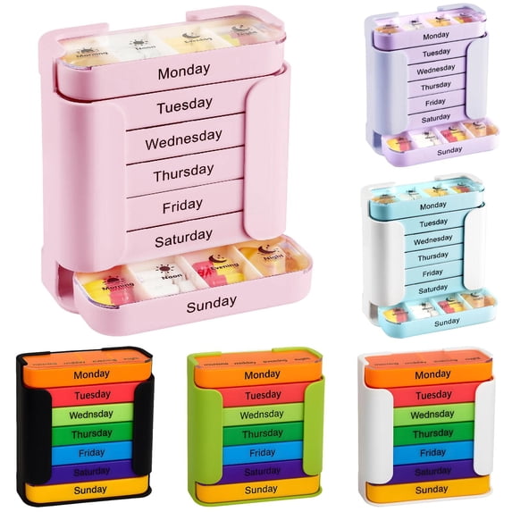 7-Day Medication Organizer - Stackable Weekly Pill Organizer with 7(Days)×4(Morning/Noon/Evening/Night) Compartments,T