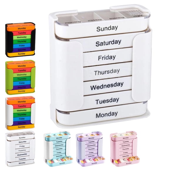 7-Day Medication Organizer – Weekly Pill Organizer with 4 Daily Compartments (Morning, Noon, Evening, Bedtime), Stackable, Portable for Home & Travel